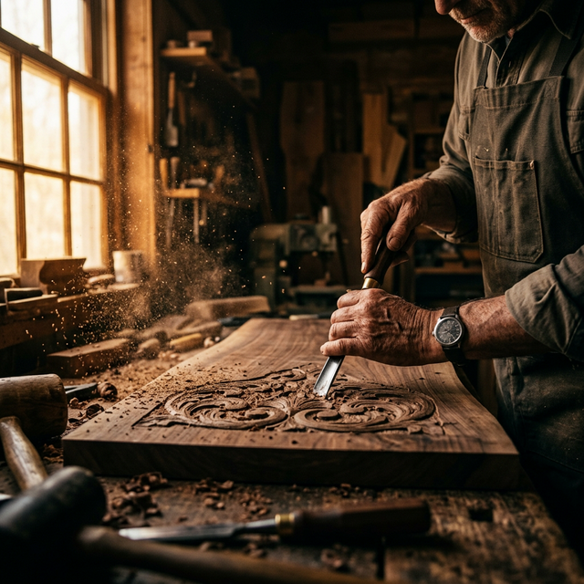 Master woodworker crafting